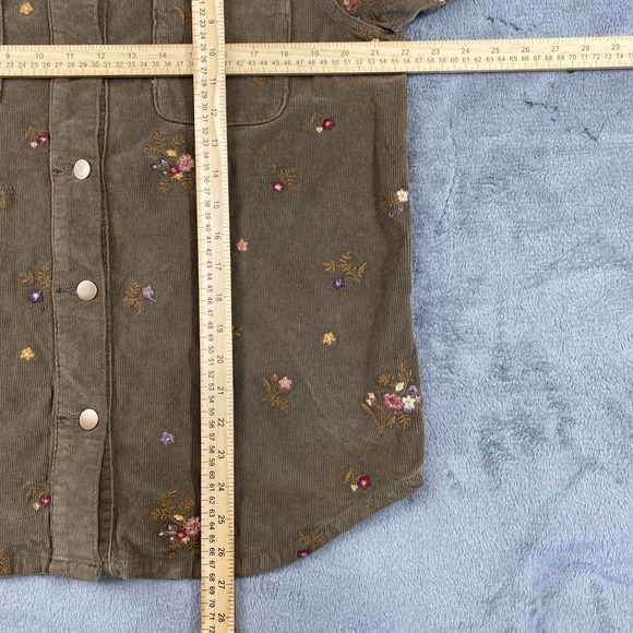 Driftwood Shirt Womens M Brown Shayna Corduroy Floral Embroidered Snap Shacket - Picture 5 of 13